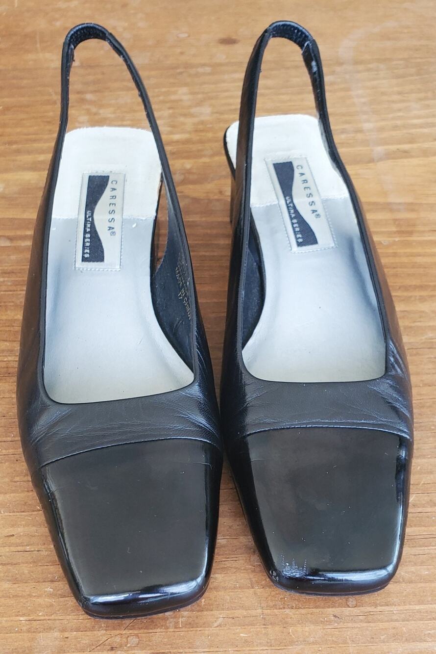 Vintage Caressa Ultima Series Black Leather Cap-toe Slingback Shoes Women's Size
